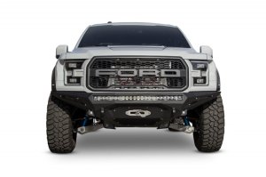 Ford F-150 Raptor Bumper - Front - Addictive Desert Designs - Stealth Fighter with Winch Mount - Hammer Black Powder Coat finish with Satin Black Panels - `17-`18
